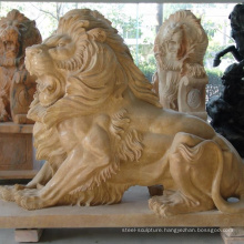 Yellow marble carving life size lion statues